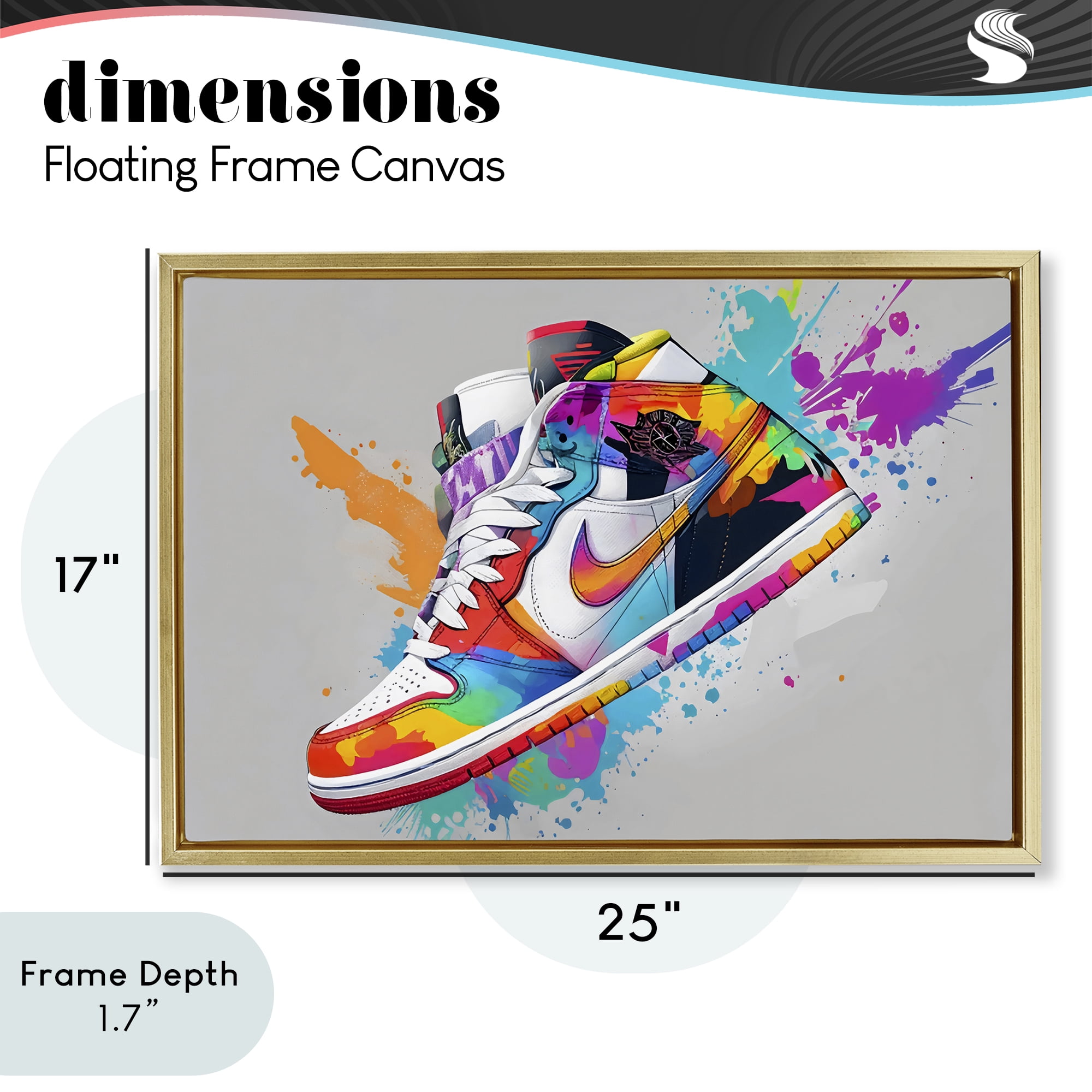 Stupell Industries Hightop Sneaker with Splatter Gold Framed Floater Canvas Wall Art, design by Creative Studio