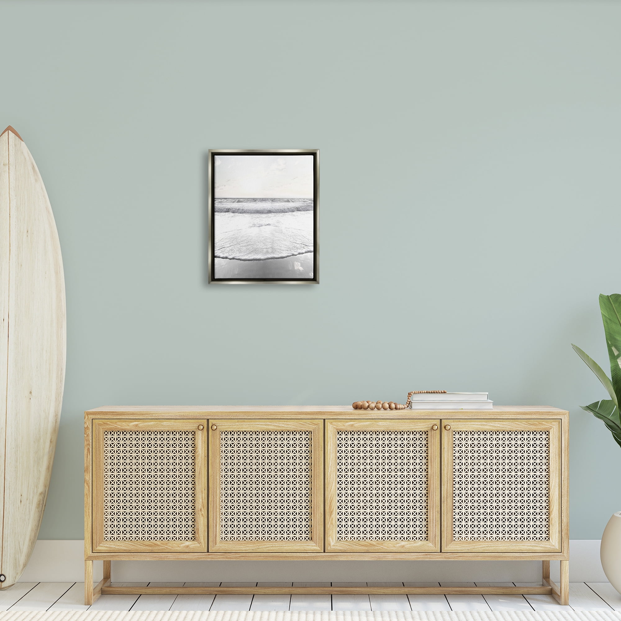 Stupell Industries Ocean Water Waves Rushing Shoreline Sunny Scene Photograph Luster Gray Floating Framed Canvas Print Wall Art, Design by Natalie Carpentieri