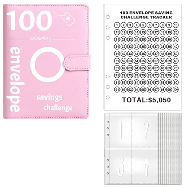Desafío de Ahorro de Dinero de 100 Sobres, Carpeta de Desafío de 100 Sobres, Carpeta de Ahorro de Dinero, Libro de Presupuesto (Rosa)
