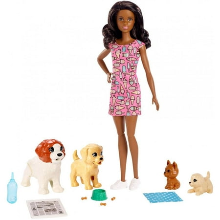 Barbie Doggy Daycare Doll, Brunette Hair with 2 Dogs & 2 Puppies