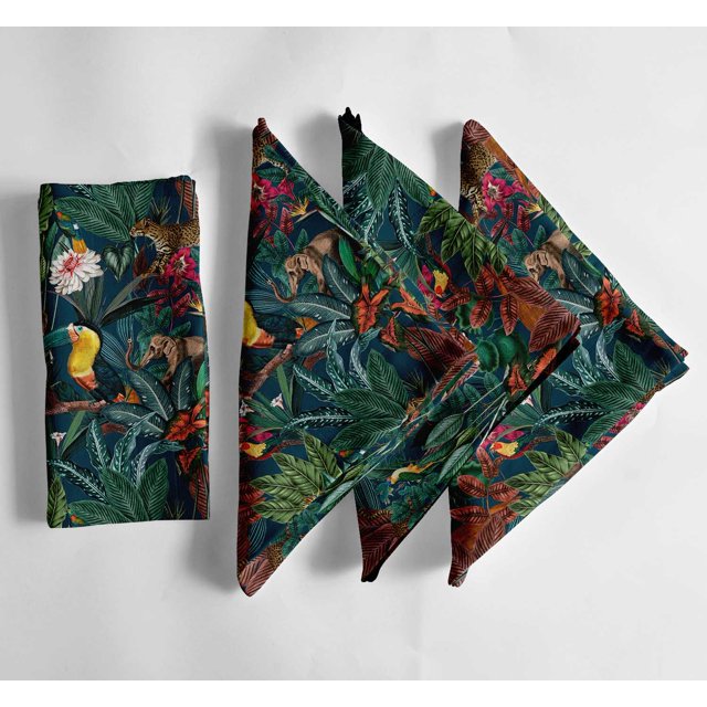 Vargottam Green Tropical Pattern Cotton Muslin Napkins - Set of 12, 20-Inch, Luxurious Soft Cloth Napkins for Dining & Events, Absorbent, Washable & Tableware