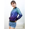 thumbnail image 3 of Womens Sequin Long Sleeve Front Zip Jacket with Ribbed Cuffs, Z-Blue-Red-Purple, X-Large, 3 of 5