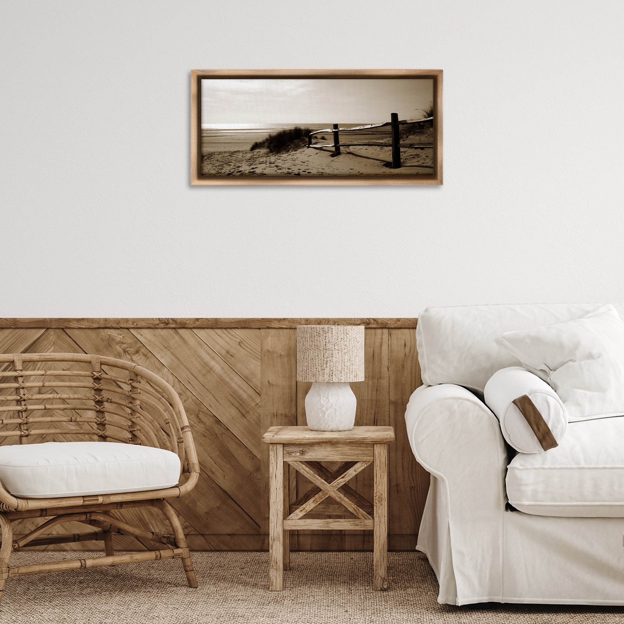 Stupell Industries Beach at Sundown Nautical & Beach Photography Brown Floater Framed Canvas Art Print Wall Art, 25 x 11