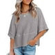 thumbnail image 1 of Camiseta informal de Color puro para mujer, Top de verano con cuello redondo, mangas 3/4 acampanadas, holgadas, 1 of 6