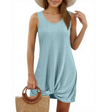 printing Coverup for Women 2025 Bathing Suit Beach Vacation Clothes for Women Mini Dress Light Blue M