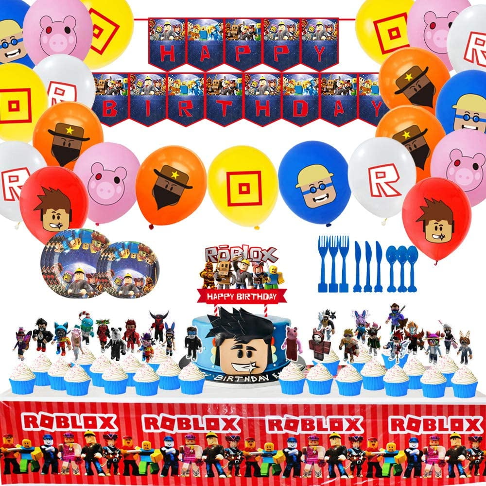 Sandbox Game Theme For Roblox Party Supplies Decorations With Toppers Tablecover Plates Knives Spoons Forks Happy Birthday Banner Balloons Walmart Com Walmart Com