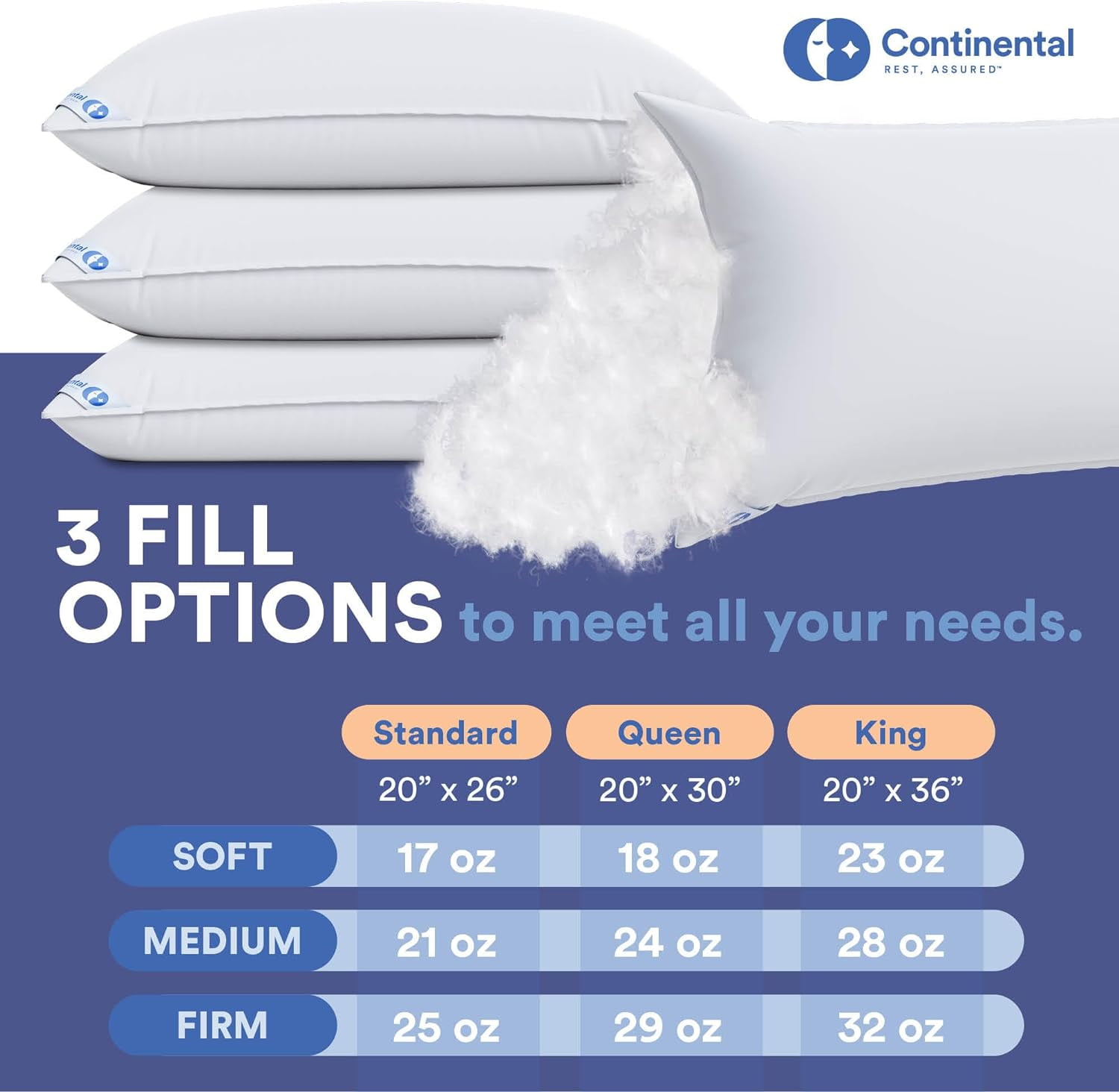 Continental Bedding Goose Down Pillow - Medium - King Size - 2 Pack