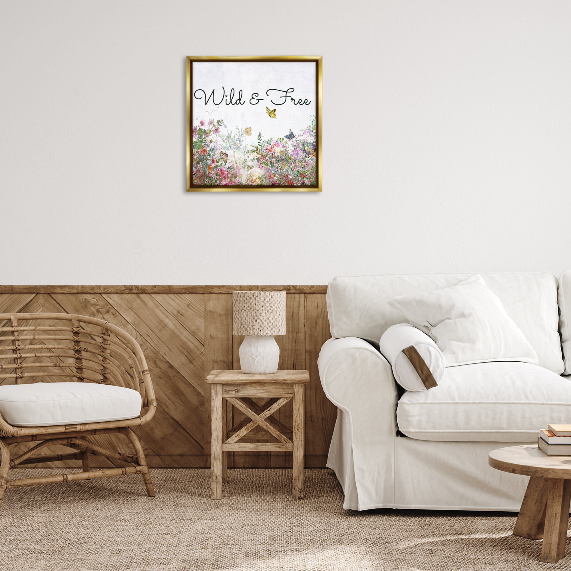 Stupell Industries Wild & Free Butterflies Landscape & Nature Painting Gold Floater Framed Canvas Art Print Wall Art, 25 x 25