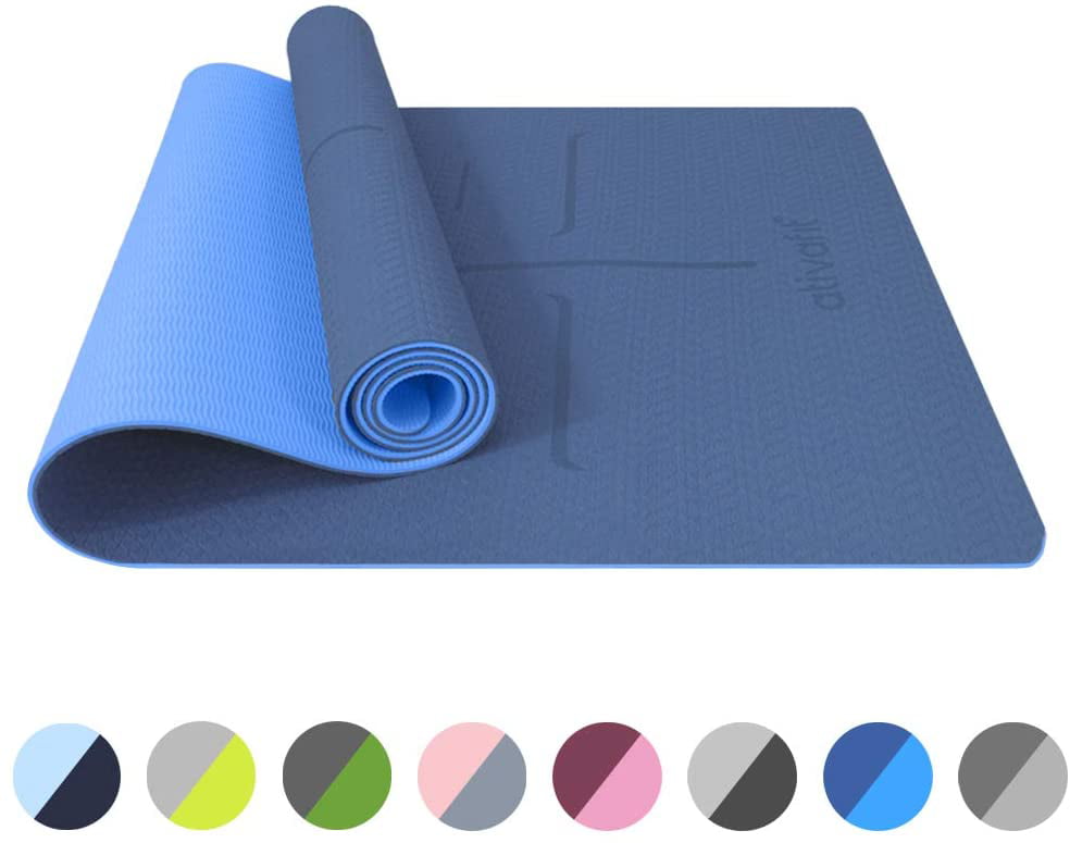 Yoga Mat with Alignment Lines,1/3 Inch Extra Thick Yoga Mat,Eco Friendly TPE Non Slip Exercise Fitness Mat,Workout Pilates Mats with Resistance Band for women 