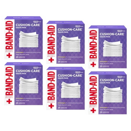 6 Pack - JOHNSON & JOHNSON Band-Aid First Aid Gauze Pads 4 Inches X 4 Inches 25 Each