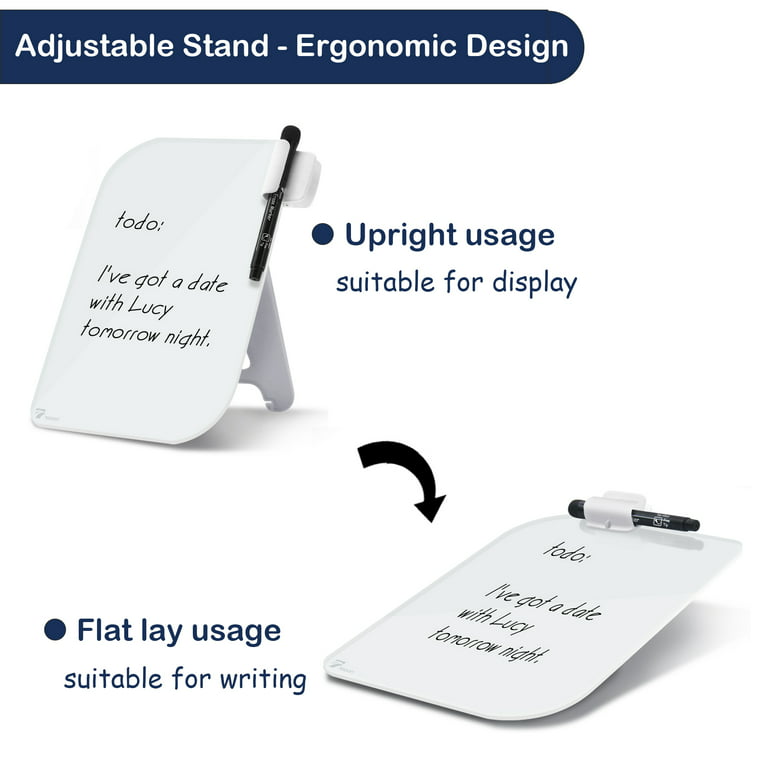TOWON Desktop Glass Whiteboard Clipboard w/ Adjustable Stand, 1 Marker -  8x12 Desk Dry Erase Board Writing Easel Pad for Home Office School 