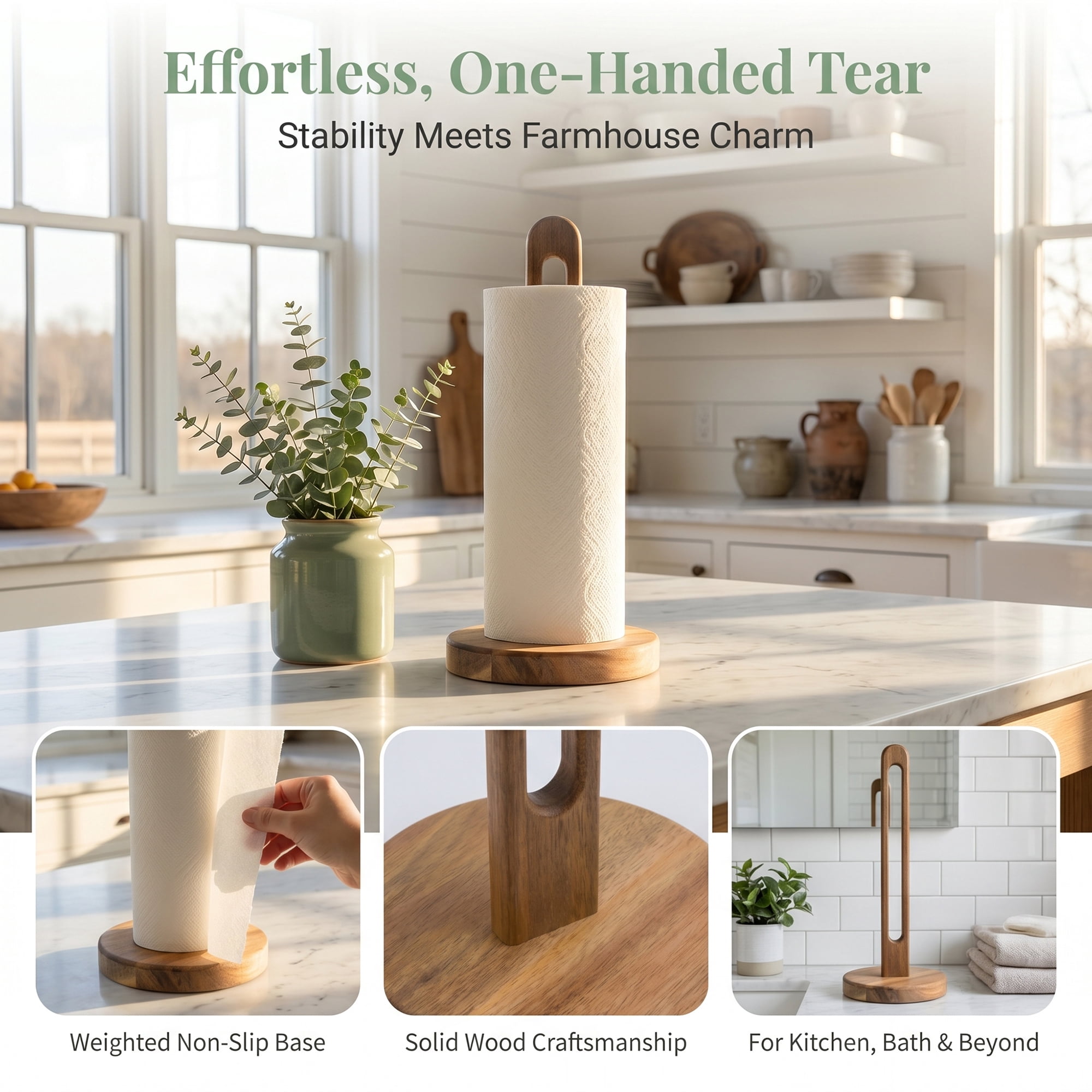 Unique Bargains Paper Towel Holder Countertop Modern Base Wood Light brown B 11.4x5.1inch