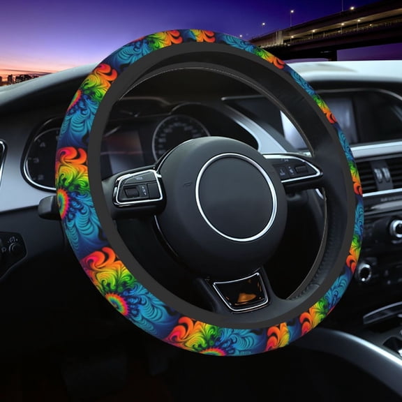 Universal Steering Wheel Cover, Non-Slip Automotive Grip Protector, for Cars, SUVs, Sedans and Trucks , Tie Dye Psychadelic Colorful
