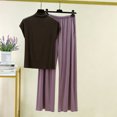 thumbnail image 2 of FRSASU Womens Pajamas Sets 2 Piece Lounge Set Mock Neck Short Sleeve Tops Long Pants Comfy Soft Pjs Loungewear with Pockets Khaki-A, 2 of 9