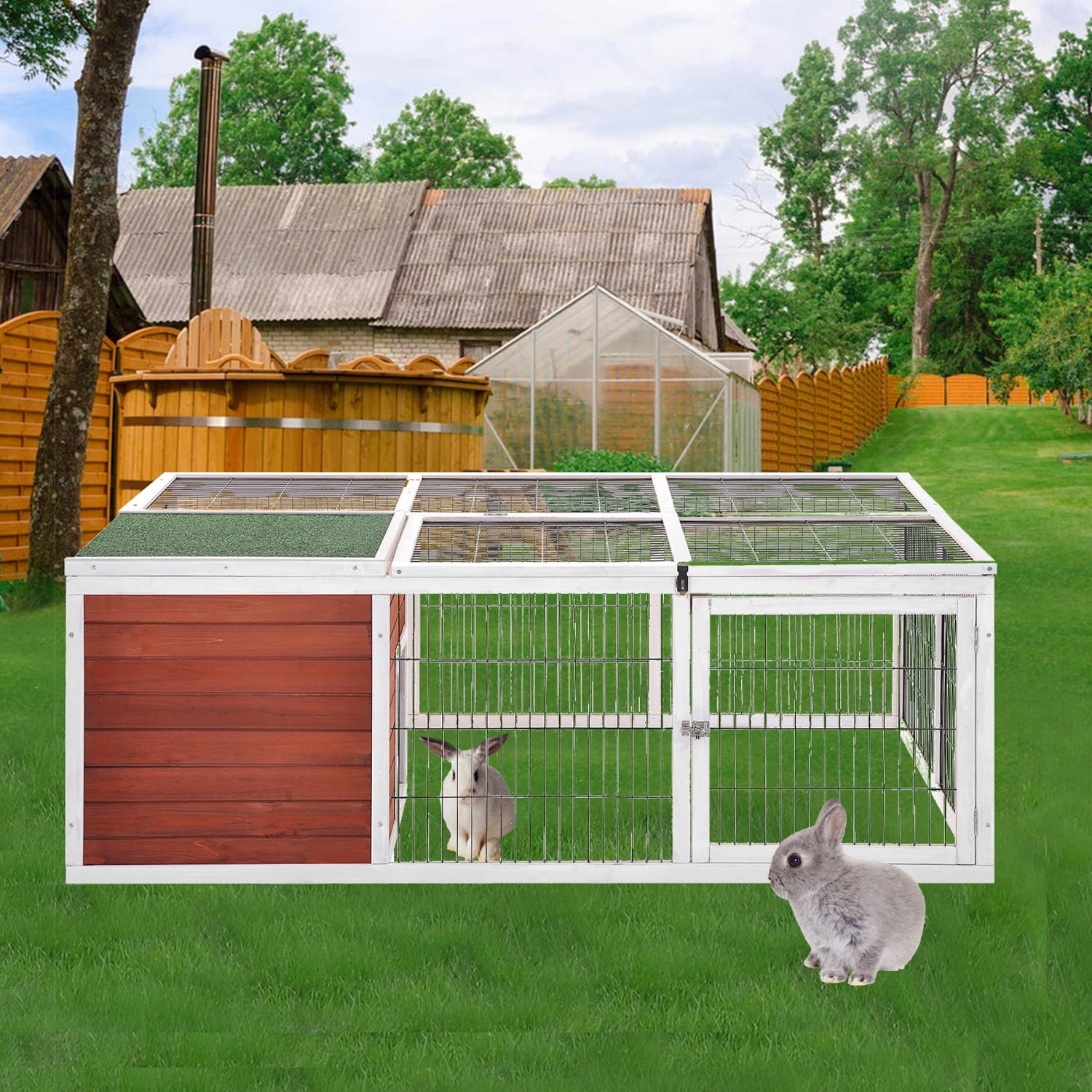 Wooden Outdoor Bunny Hutch Rabbit Cage Chicken Duck Coop Large PET House 