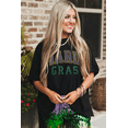 thumbnail image 2 of Women's Black Rhinestone Mardi Gras Letter Graphic Oversized T-Shirt | [ZhiHiMeRi] | (US 12-14)L, 2 of 5
