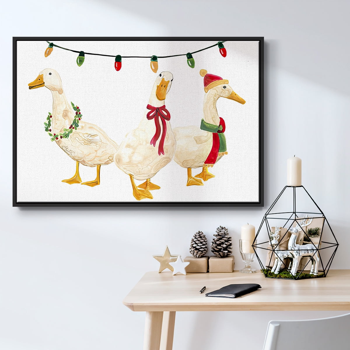 Merry Quackmas Collection A - Framed Gallery Wrapped Holiday Canvas - 17 x 25 - Black Frame