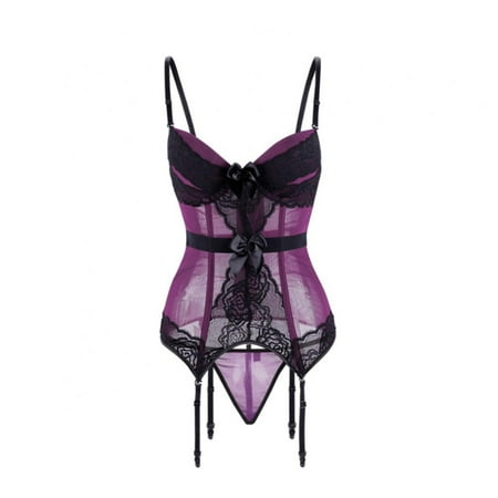 

Malisata Corset Lingerie for Women Plus Size See Through Lingerie V-Neck Lace Babydoll Strappy Bustier One Piece Bodysuit