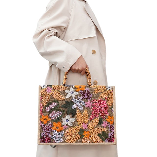 Bolsas De Mano Bolso De Hombro Compuesto Lentejuelas De Gran Capacidad Durable Mujeres Lino Damas Compras