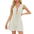 thumbnail image 2 of Summer Rompers for Women Jumpsuit Shorts Casual Loose Fit Summer Women's Fashion Sleeveless V-Neck Lace-Up Spaghetti Strap Overalls, 2 of 7