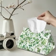 thumbnail image 2 of COEQINE Tissue Box Cover Organizer PU Leather Rectangle Facial Paper Holder Paper Tissue Holder for Bedroom Dresser, Tabletop, Dinner Table, Office Desk, Green Leaf, 2 of 7