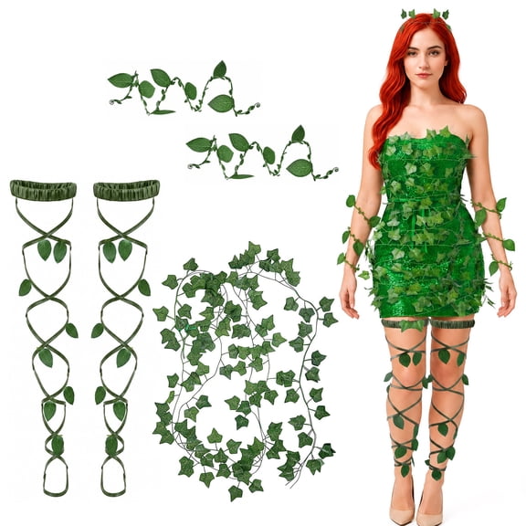 EBaokuup 6-Piece Ivy Costume Accessories, Green Vine Arm and Leg Wraps for Women, Halloween Renaissance Fairy Cosplay