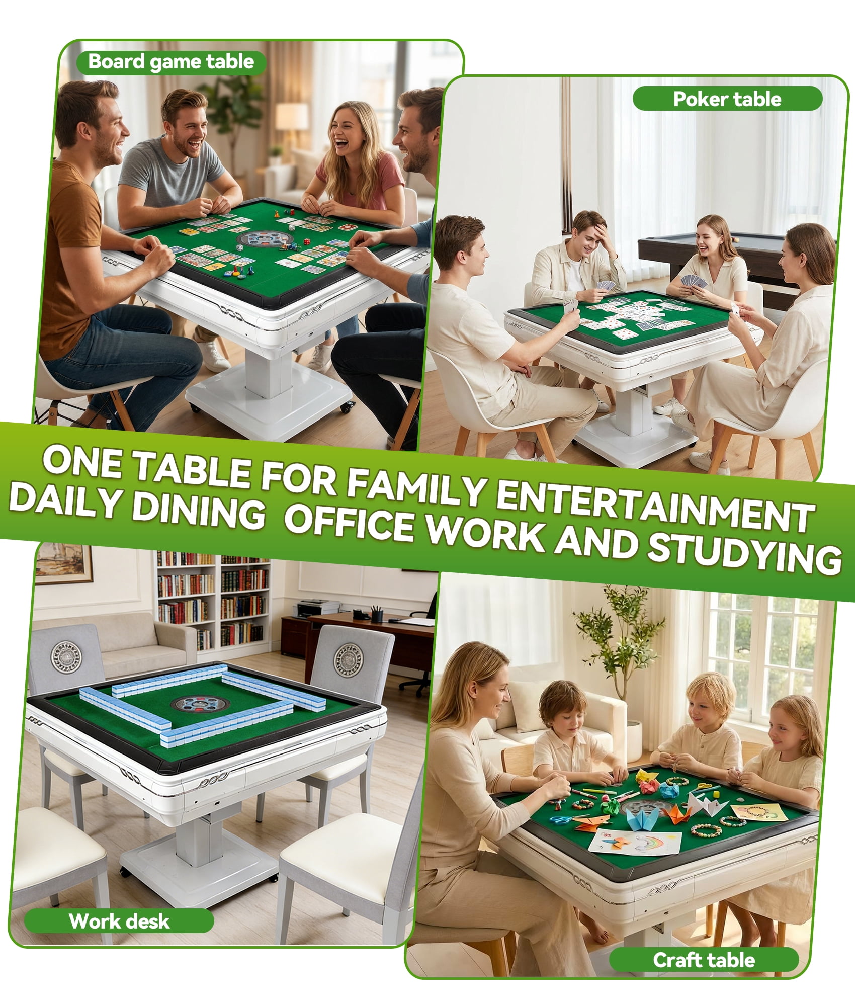 STICCIO Automatic Mahjong Table 144 Tiles, 40.55'' Foldable Mahjong Table Auto Shuffle Silent Motor, USB Port 4 Wheels, for Home and Business