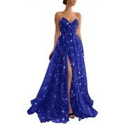 Starry Strapless Dress with Slit, Tulle formal evening gown