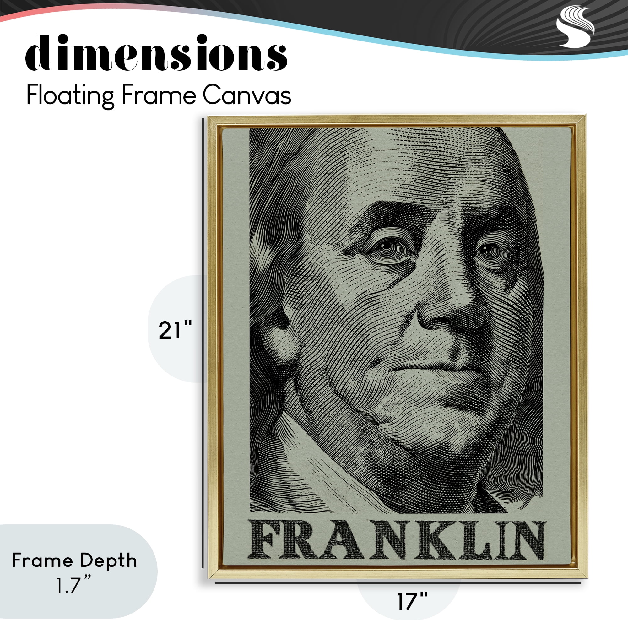 Stupell Industries Franklin's Influence Portrait Gold Framed Floater Canvas Wall Art, design by Svetlana Aleynikova