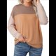 thumbnail image 2 of Moda para Mujer 2025, Camisetas Holgadas Informales de Punto con Cuello Redondo y Larga con Bloques de Color Caqui S, 2 of 10