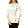 thumbnail image 6 of INSPIRE CHIC Women's Cowl Neck Long Sleeve Top Button Decor Ruched Front Regular Fit Pullover Top S White, 6 of 6