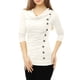 thumbnail image 4 of Top acanalado con botones y mangas largas Cuello vuelto Allegra K blanco 3XL, 4 of 5