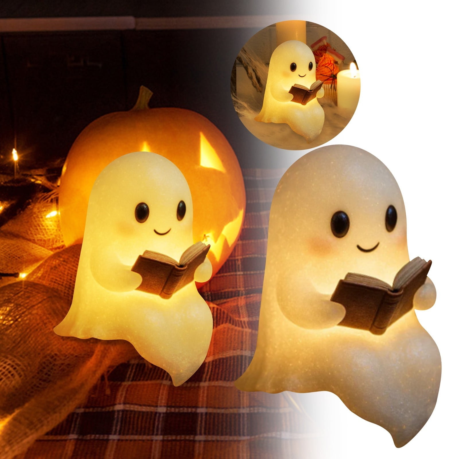 Halloween Cute Ghost Reading Book Lamp, Decorative