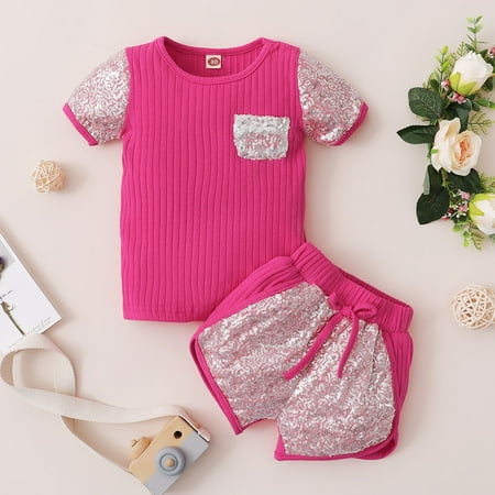 

DAETIROS Prevalent Soft Baby Daily Tops+Shorts Sports Outfits Comfy New Girls Shorts Pink