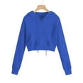 thumbnail image 3 of Fgnfyis Casual Short Hooded Sweatshirt with Pockets Lightweight Long Sleeve Pullover for Layering Blue L, 3 of 6