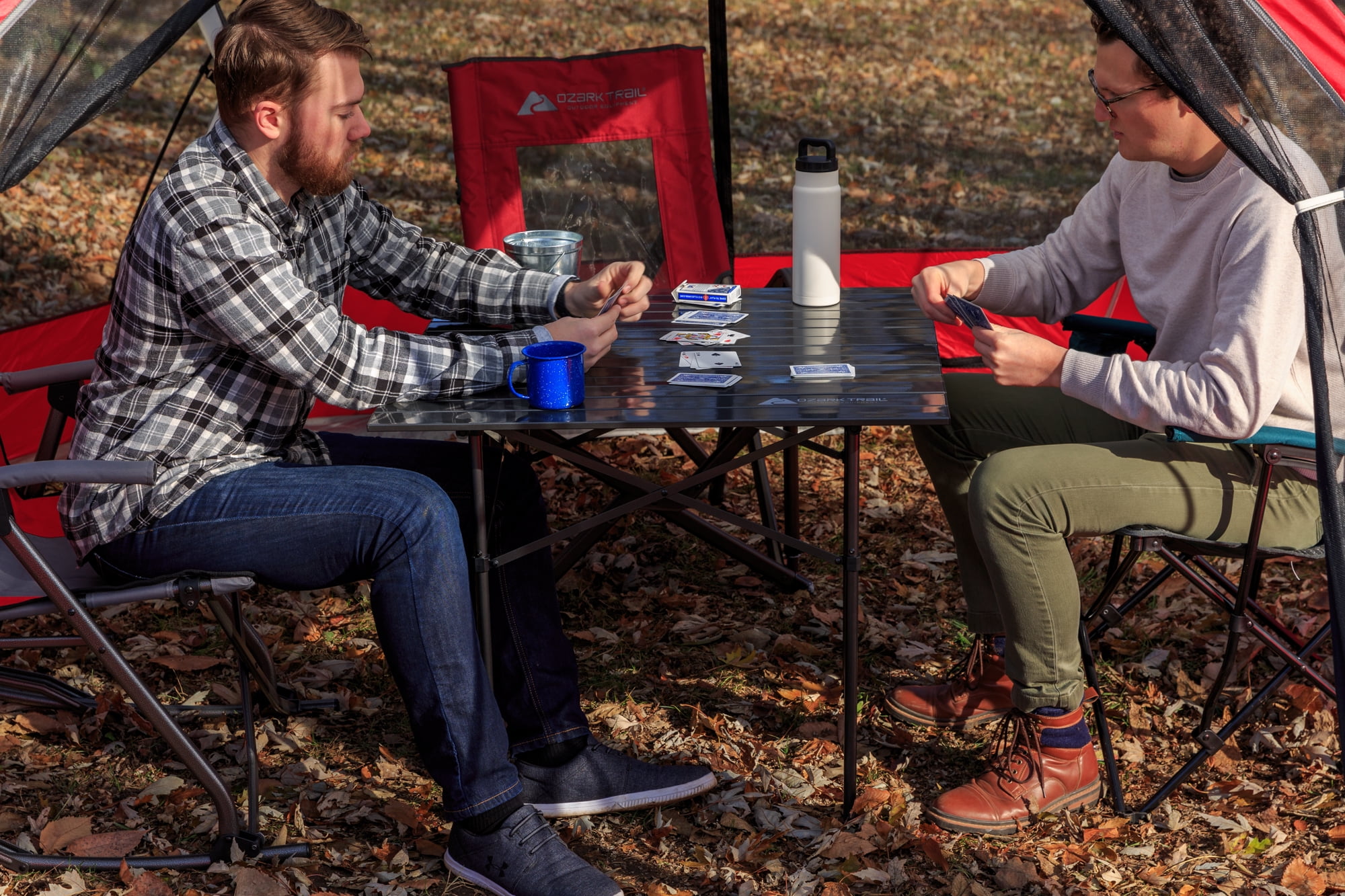 Ozark Trail Roll Top Camping Table, 31" x 31" x 27", Steel, Gray