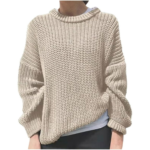 Lilgiuy Women Fashion Loose Pullover Solid Color Long Sleeves Sweater Tops Outwear