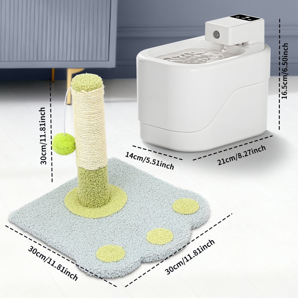 Water Fountain + Scratching Tower for Pet Cats Dogs, Automatic Water Dispenser 2L Capacity Super Mute Low Noise