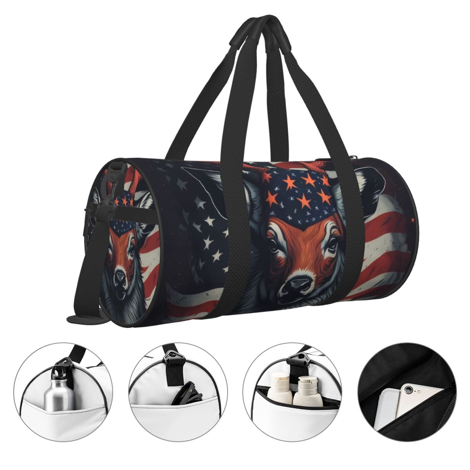 Vsdgher Modern USA Deer Head 45L Foldable Duffel Bag, Sports Gym Bag,Overnight Bag, Portable Weekender Bag for Airplanes