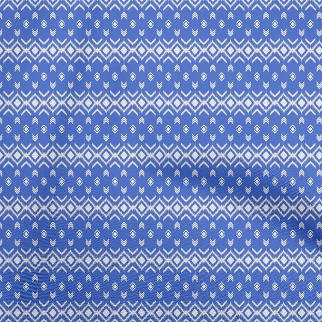 oneOone Cotton Flex Medium Blue Fabric Ikat Craft Projects Decor Fabric Printed By The Yard 40 Inch Wide