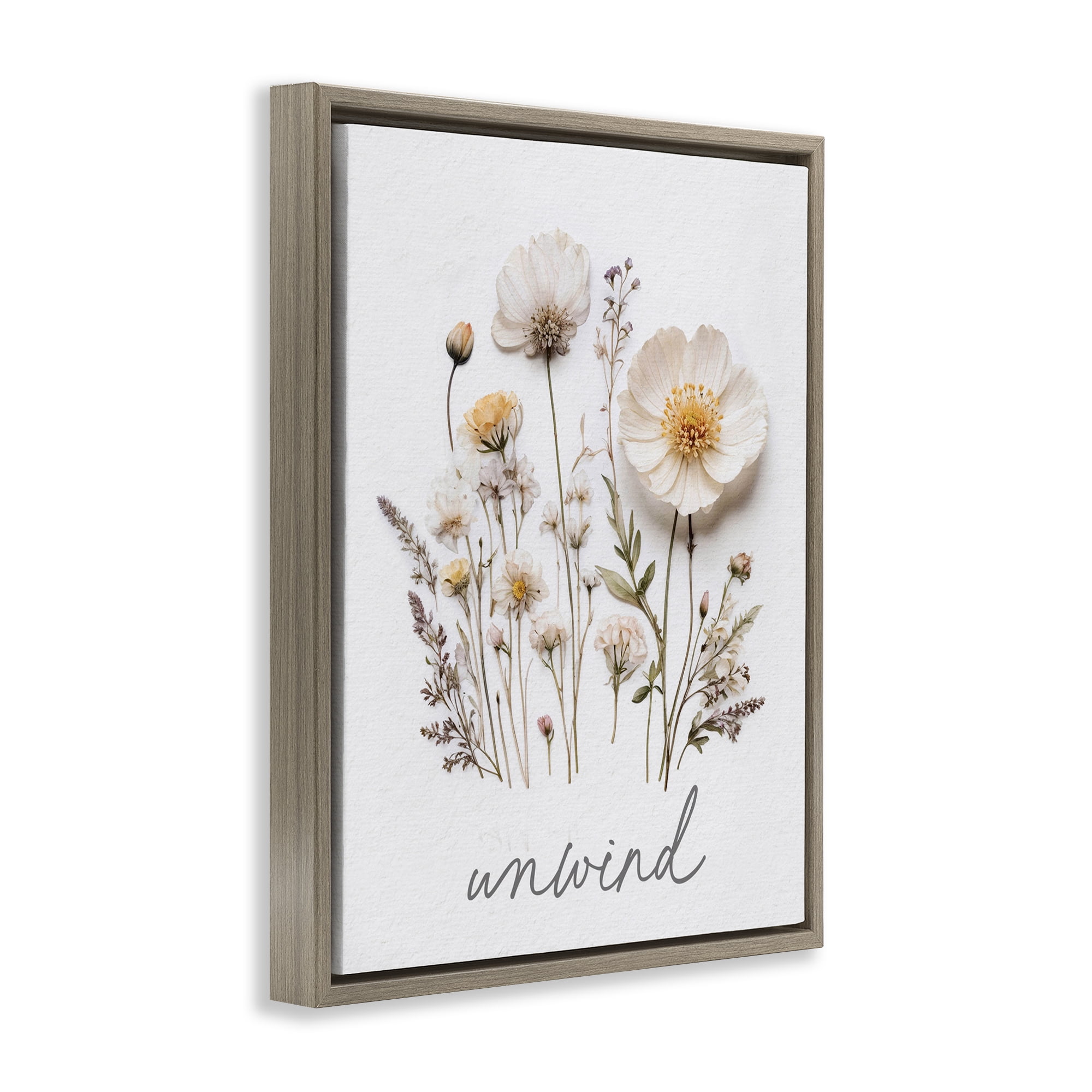 Pressed Flowers Unwind Brown Framed Floater Canvas Wall Art, design by Lettered and Lined