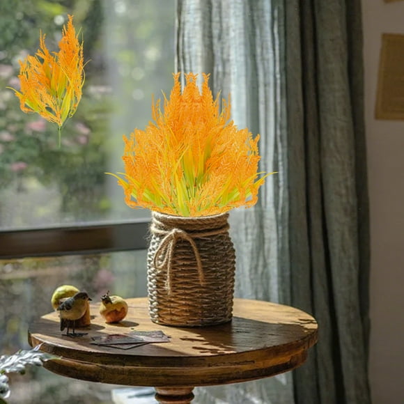 Uklsqma Artificial Fall Flowers | Fake Monkey Grass Plants | Yellow Plastic Simulation Rice Wheat Ears | 16.9-14.9In Decorative Faux Grass | Home Décor Gift Box Accent | Thanksgiving Table C