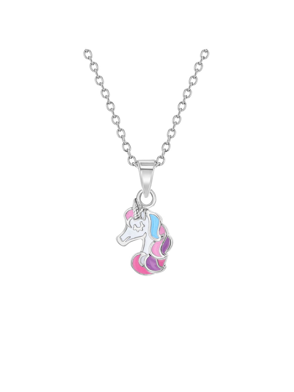 925 Sterling Silver Pink Unicorn Enamel Pendant Necklace Animals Kids Girls 