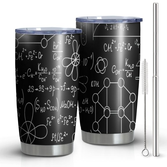 20oz Tumblers Math Equations Chemistry Structures Black Pattern Stainless Steel Vacuum Insulated Double Wall Travel Tumbler Cups Mug with Lid and Straw,Cleaning Brush for Cold & Hot Drinks