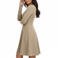thumbnail image 4 of Gamivast Women's Ribbed Knit Dress Scoop Neck Long Sleeve A Line Skater Dress Slim Fit Basic Solid Casual Autumn Spring Stretchy Flowy Swing Gown Wear, 4 of 7
