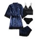 thumbnail image 1 of Gibobby Conjunto de pijama Conjunto de pijama largo para mujer, lencería de noche de seda con tapeta, camisetas y pantalones cortos para mujer, ropa de dormir informal(Azul oscuro,M), 1 of 4