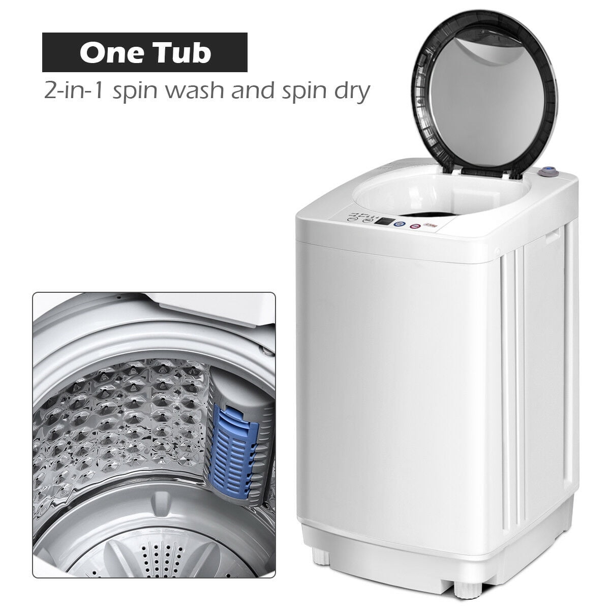 Casart Washing Machine Portable Compact Full-Automatic W/Drain Pump 8 Lbs Cloth Washer and Spinner 