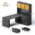 thumbnail image 2 of SEDETA L Shaped Office Desk with Storage, Large Home Office Desk with Power Outlets, LED Lights & Pegboard, Corner Computer Desk with 3 Drawers, 2-Tier Shelves & 3 Glass Doors, PC Workstation, Black, 2 of 9