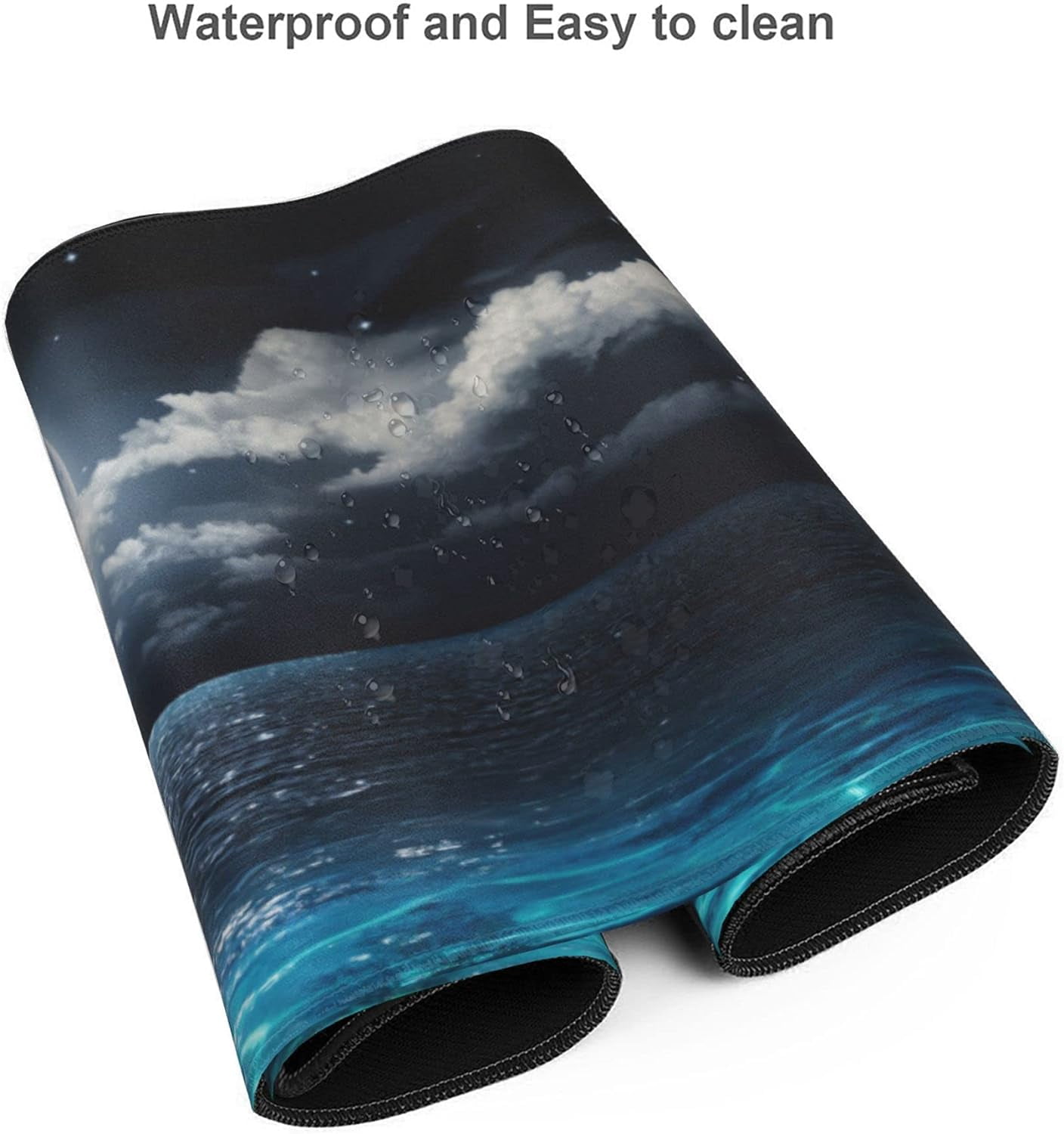 Desk Mat,Large Mouse Pad 35''''×15.6''''XXL Extended Gaming Mouse Pad Mat with Non-Slip Base Stitched Mousepad for Computer,Office,Keyboard and Laptop - Moon Ocean