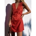 thumbnail image 5 of Women'S Summer Sleeveless Mini Dress Cotton Linen V Neck Cinched A Line Slim Tank Short Dress Red L, 5 of 8